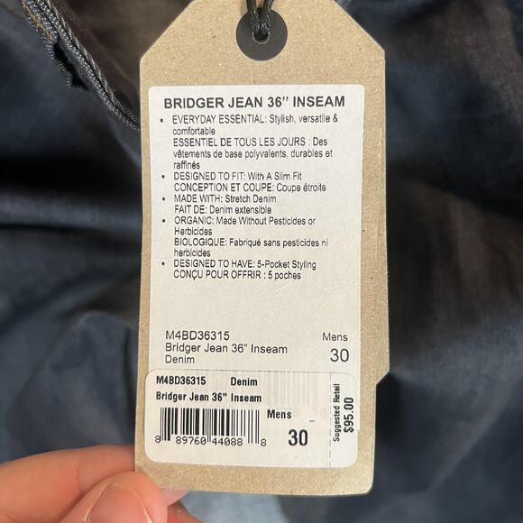 Prana Bridger Jean Mens 30x36 Dark Denim Slim Fit Stretch Organic Cotton Pants - Picture 4 of 12